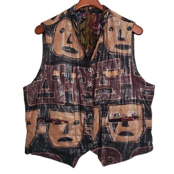 NADYA Art to Wear Reversible Patchwork Batik Vest M-L Whimsical. One Of A Kind - Picture 2 of 15